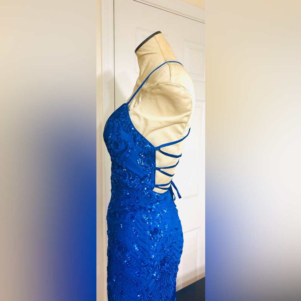 SALE•Lulus Royal Blue Sequin Spaghetti Strap Backless Corset Mini Dress